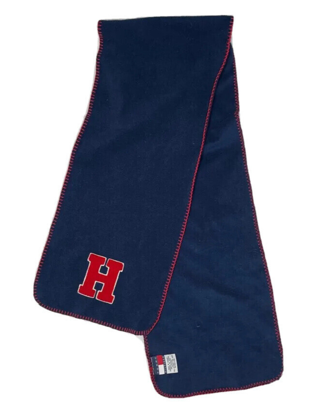 Tommy Hilfiger Fleece Scarf Whipstitched Polyester Unisex Logo Blue Red Vintage